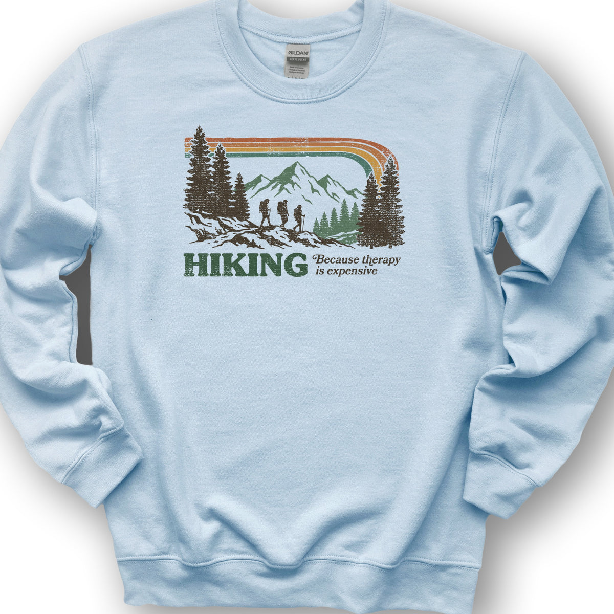 Hiking Retro Therapy Sweatshirt - Light Blue