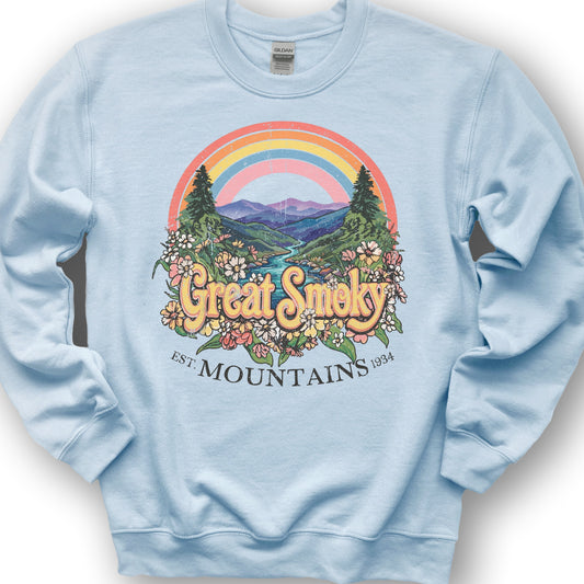 Smoky Mountains Rainbow Sweatshirt - Light Blue