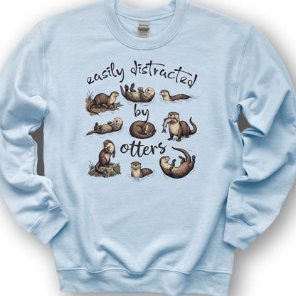 Easily Distracted By Otters Sweatshirt - Light Blue
