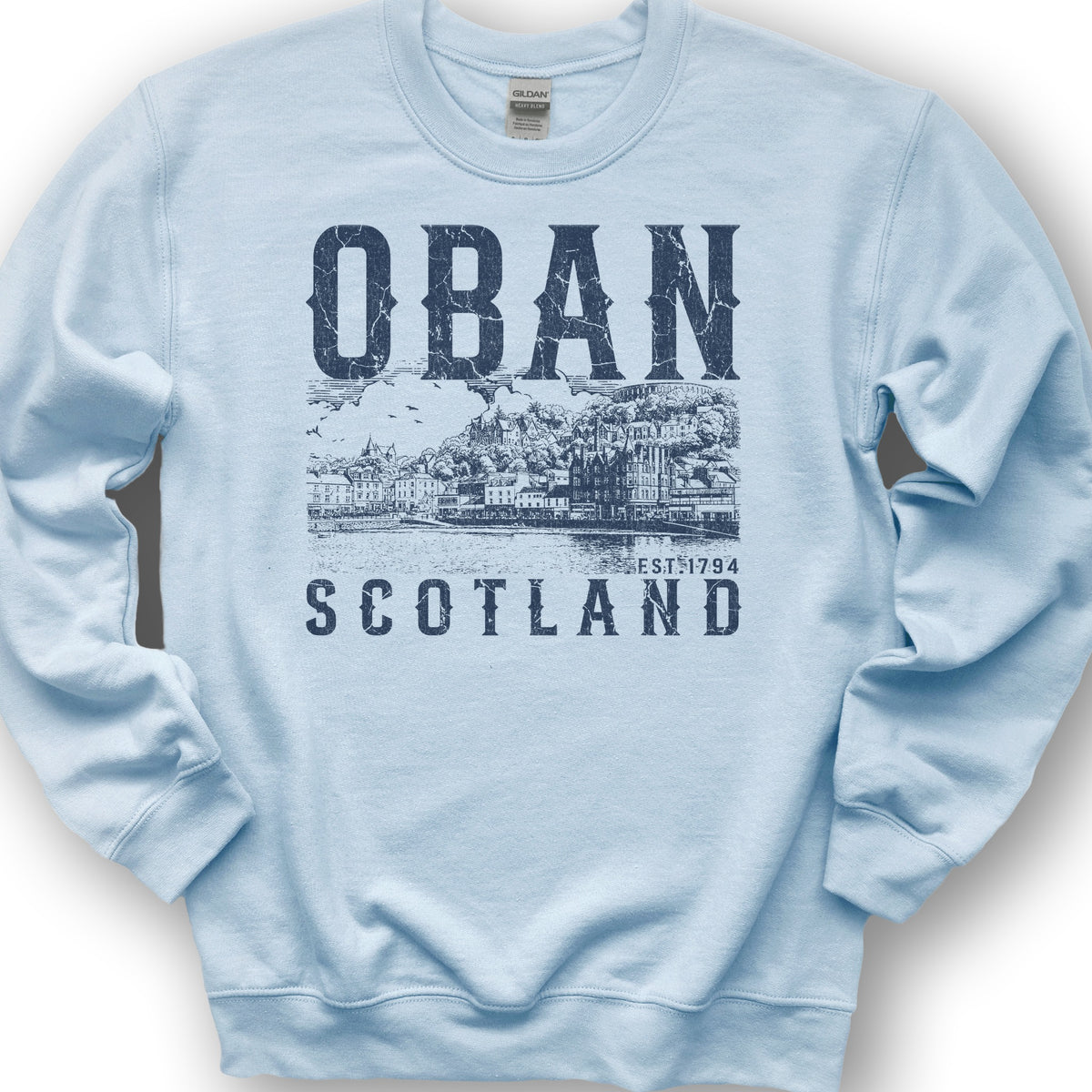 Oban Scotland Sketch Sweatshirt - Light Blue
