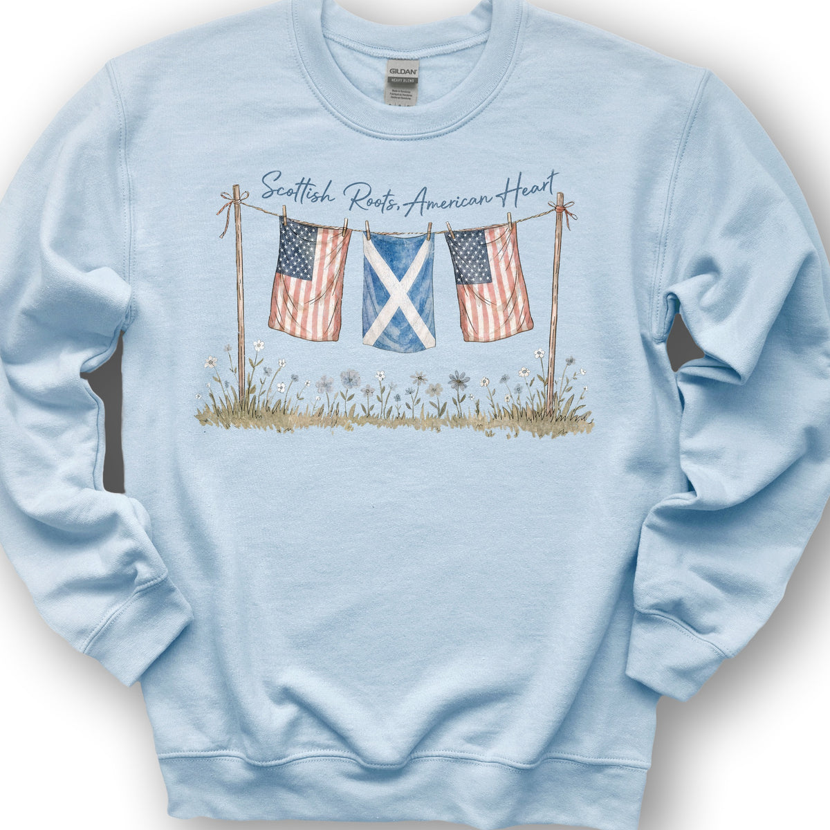 Scottish Roots American Heart Sweatshirt - Light Blue
