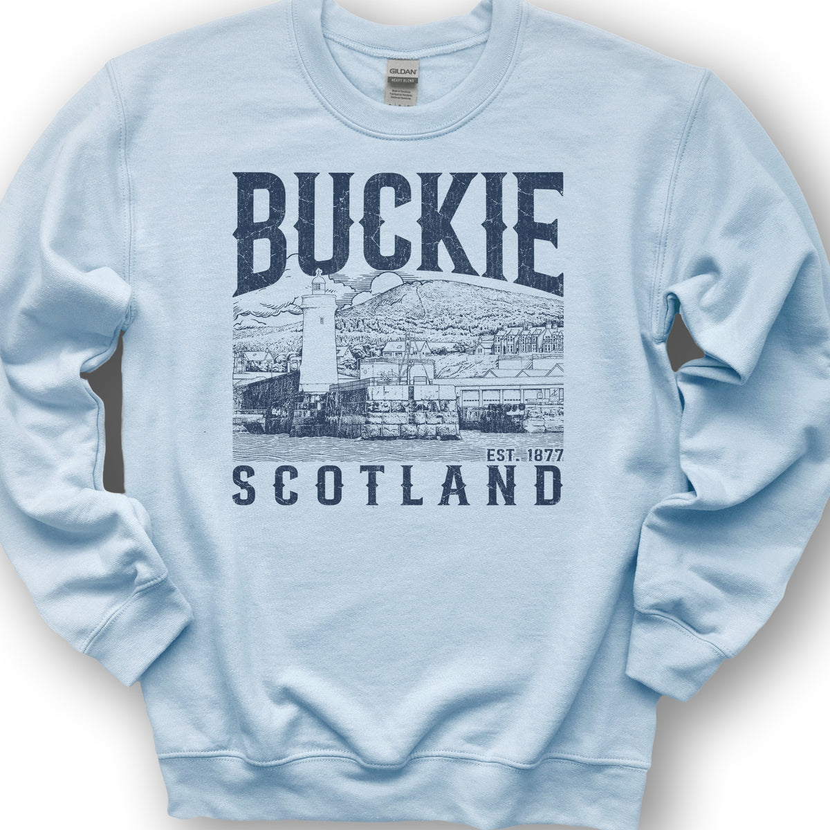 Buckie Scotland Sketch Sweatshirt - Light Blue