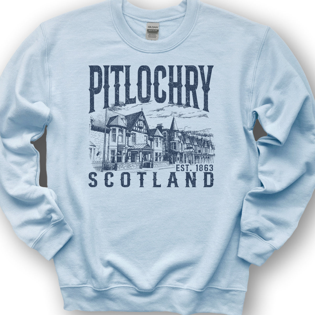 Pitlochry Scotland Sketch Sweatshirt - Light Blue