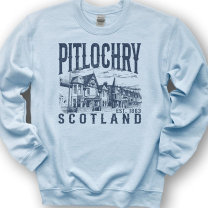Pitlochry Scotland Sketch Sweatshirt - Light Blue
