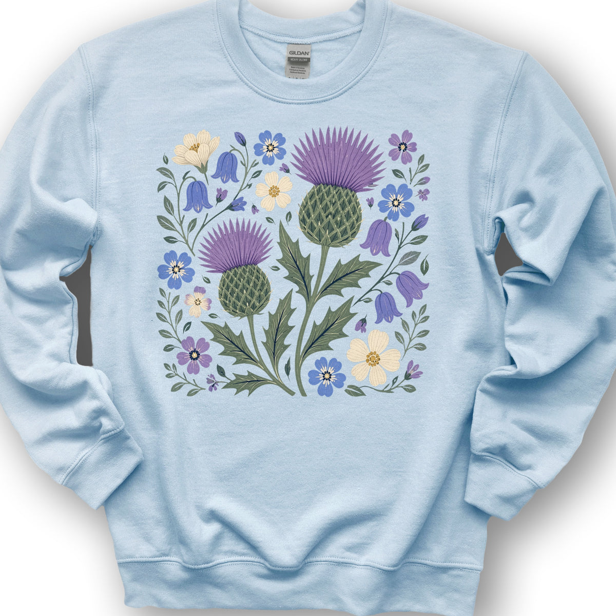 Bargain Bin Overstock! Scottish Thistle Floral Sweatshirt - Light Blue