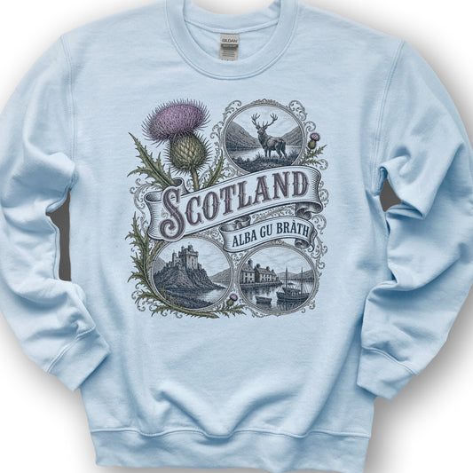 Scotland Vignettes Sweatshirt - Light Blue