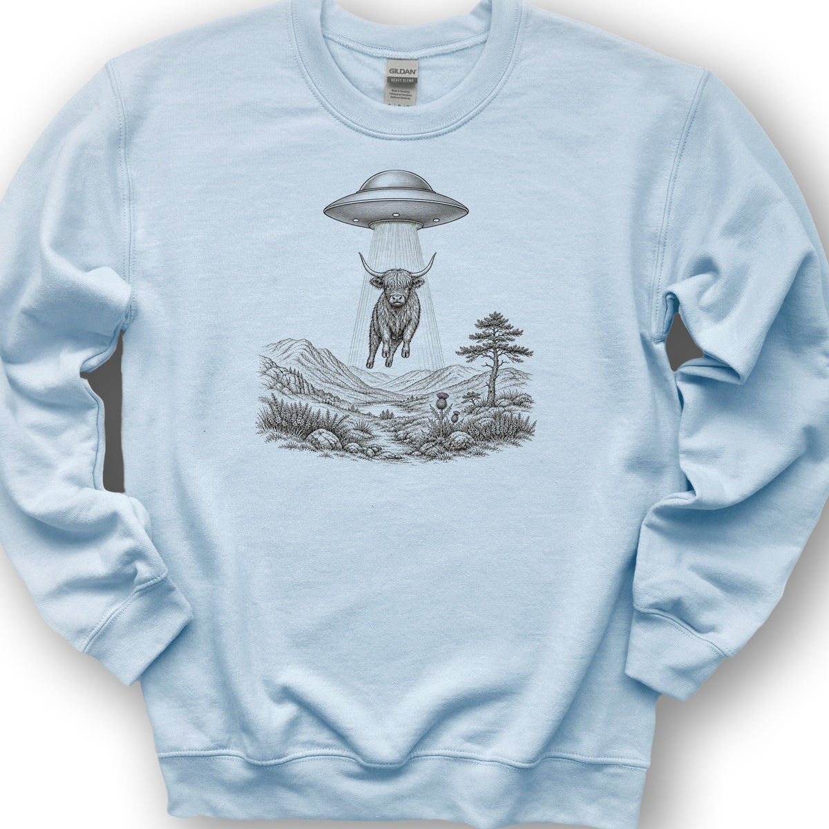 Highland Coo UFO Sweatshirt - Light Blue