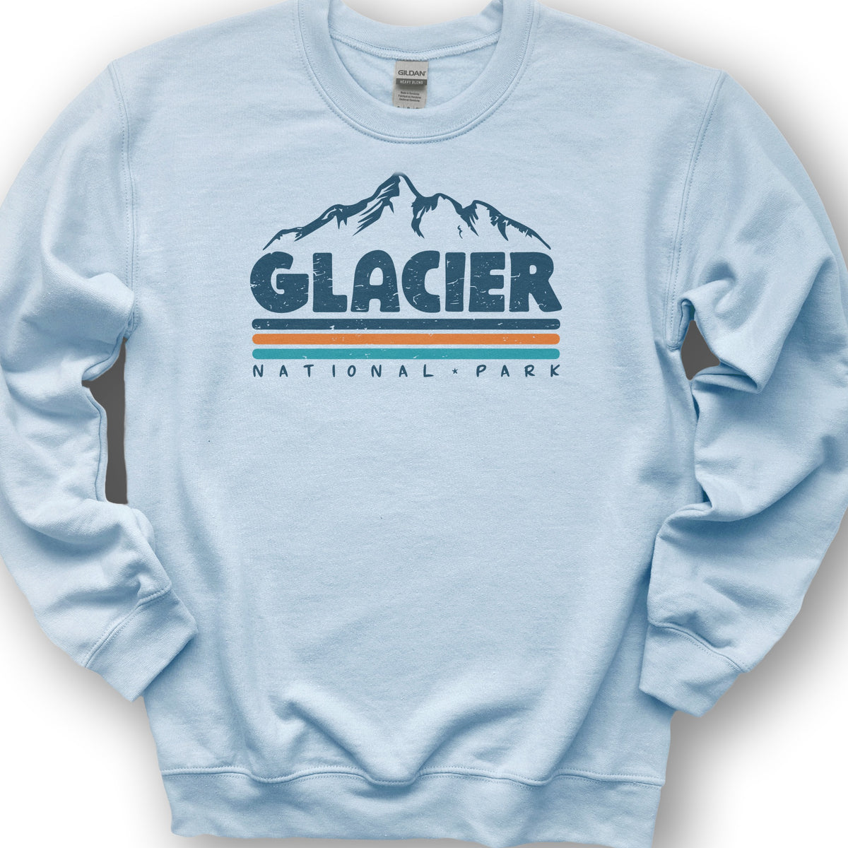 Glacier National Park "Retro Stipes" Sweatshirt - Light Blue
