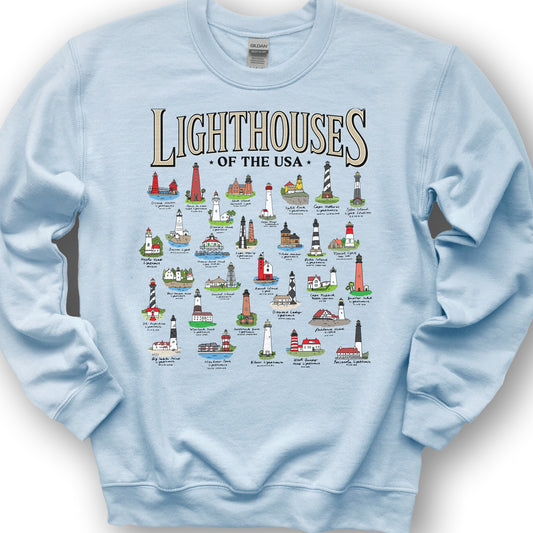 Lighthouses of the USA Sweatshirt - Light Blue