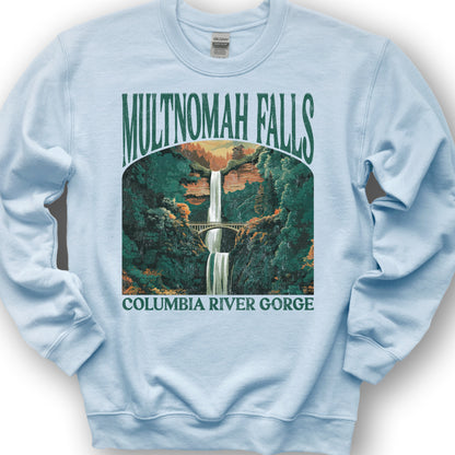 Multnomah Falls Oregon "Big and Bold" Sweatshirt - Light Blue