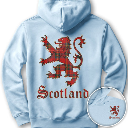 Scotland Tartan Lion Front/Back Print Hoodie - Light Blue