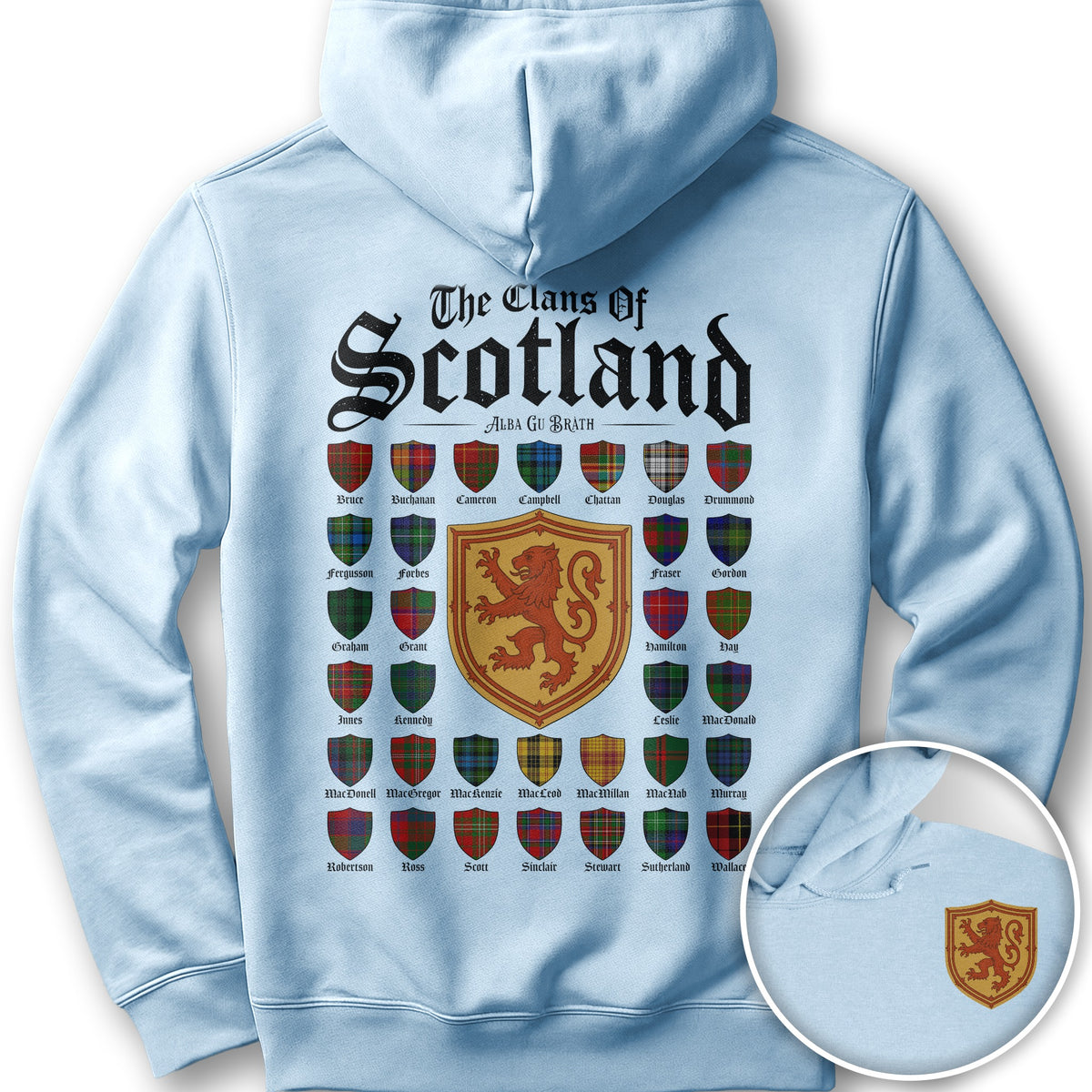 Clans of Scotland "Tartans"Front/Back Print Hoodie - Light Blue