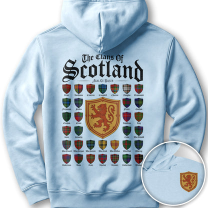 Clans of Scotland "Tartans"Front/Back Print Hoodie - Light Blue