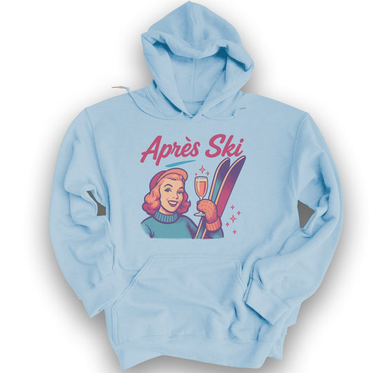 Apres Ski Retro 1950's Hoodie - Light Blue