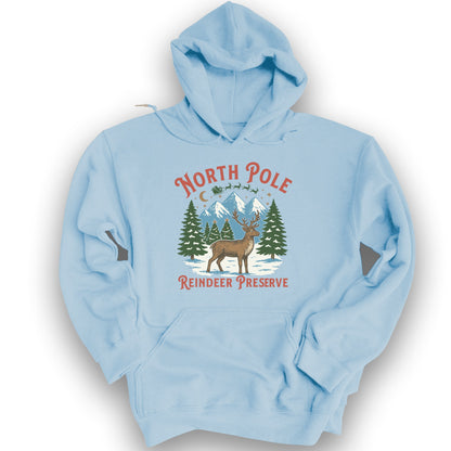 North Pole Reindeer Preserve Hoodie - Light Blue