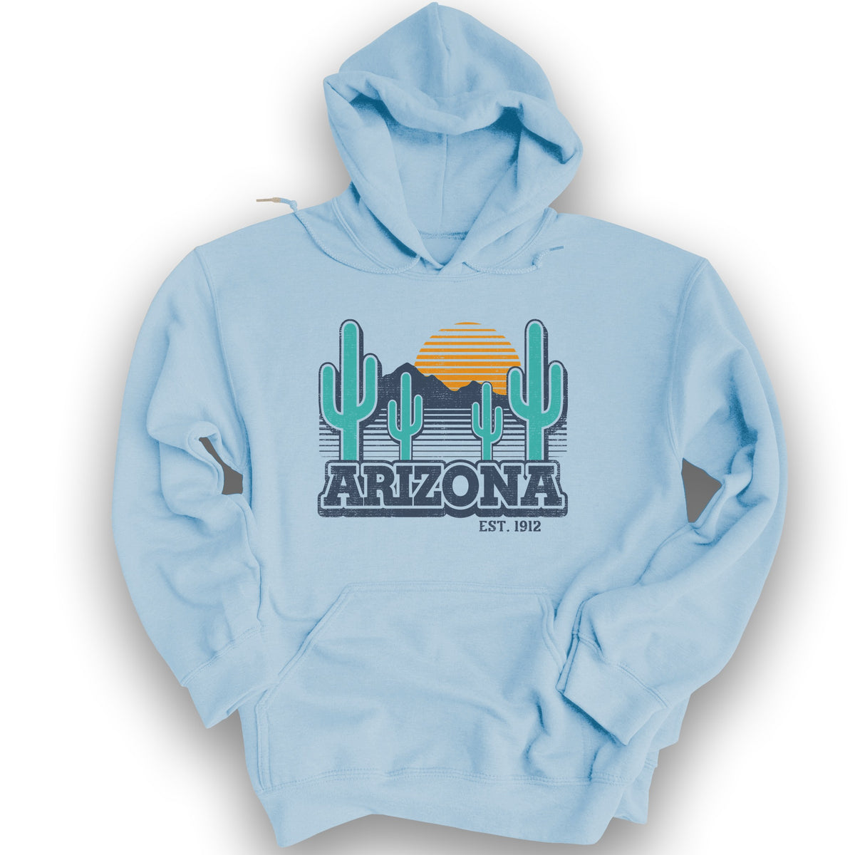 Arizona Retro Cactus Hoodie - Light Blue
