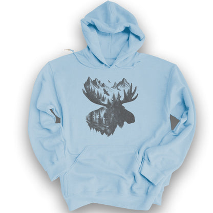 Moose Double Exposure Hoodie - Light Blue