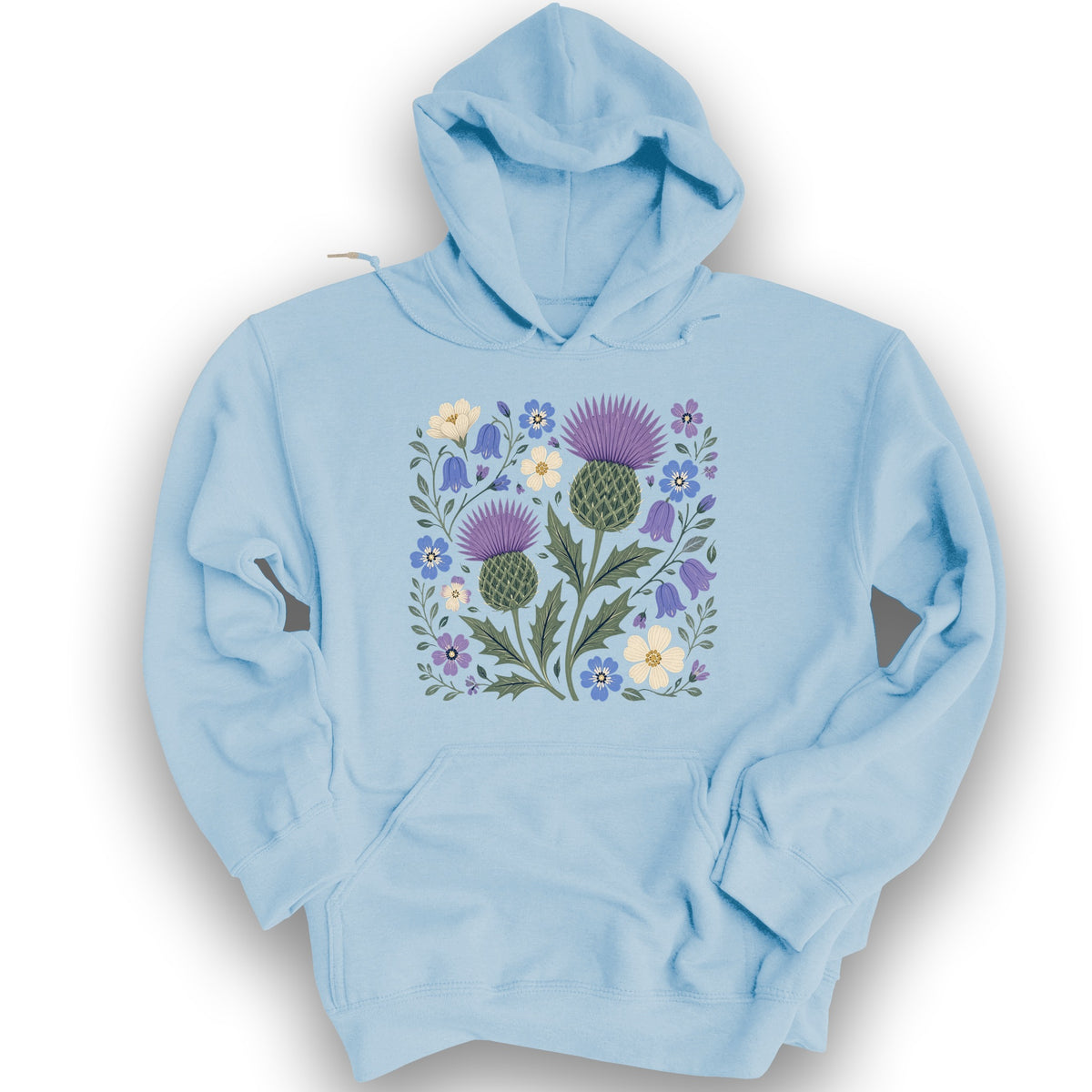 Scottish Thistle Floral Hoodie - Light Blue