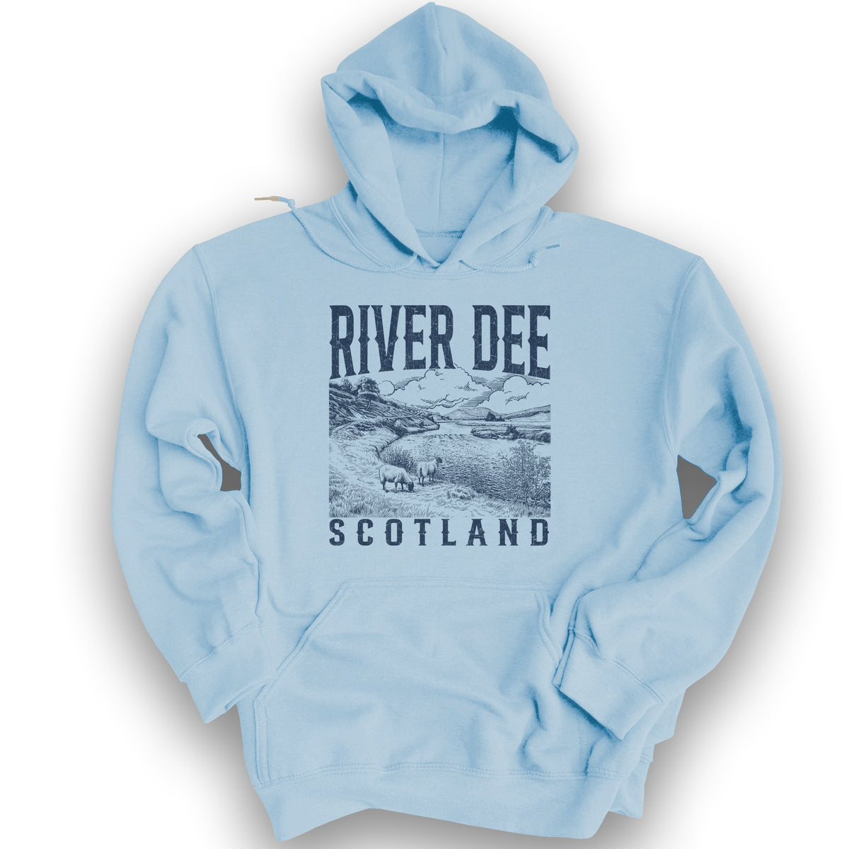 River Dee Scotland Sketch Hoodie - Light Blue