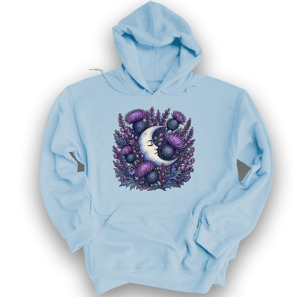 Botanical Moon Thistle Hoodie - Light Blue