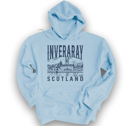 Inveraray Scotland Sketch Hoodie - Light Blue
