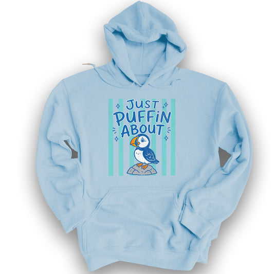 Just Puffin About Stripes Hoodie - Light Blue