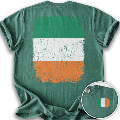 Ireland Distressed Flag Front/Back Print T-Shirt - Light Green