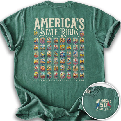 America's State Birds Front/Back Print T-Shirt - Light Green