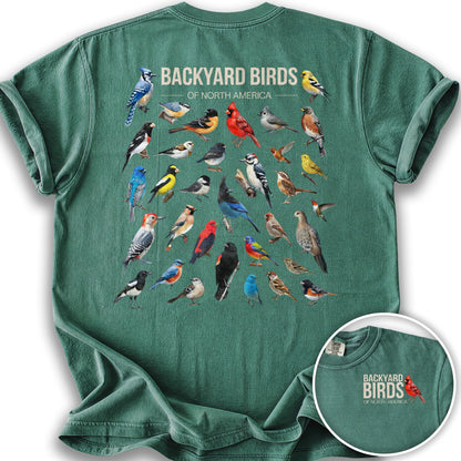 Backyard Birds Front/Back Print T-Shirt - Light Green
