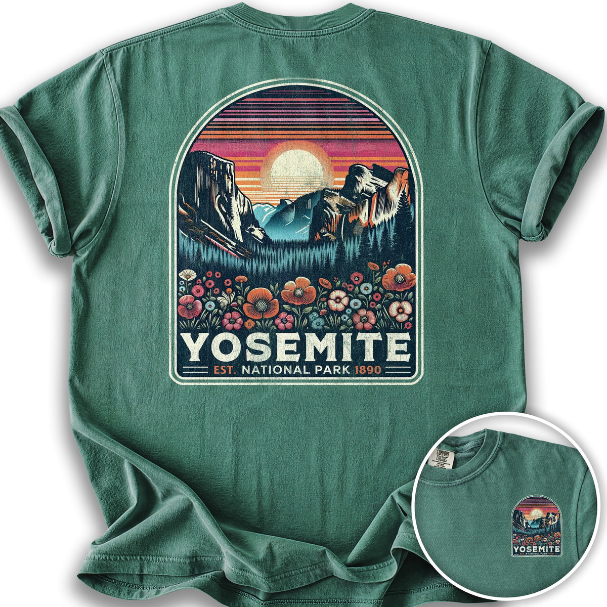 Yosemite "Wildflower" Front/Back Print T-Shirt - Light Green