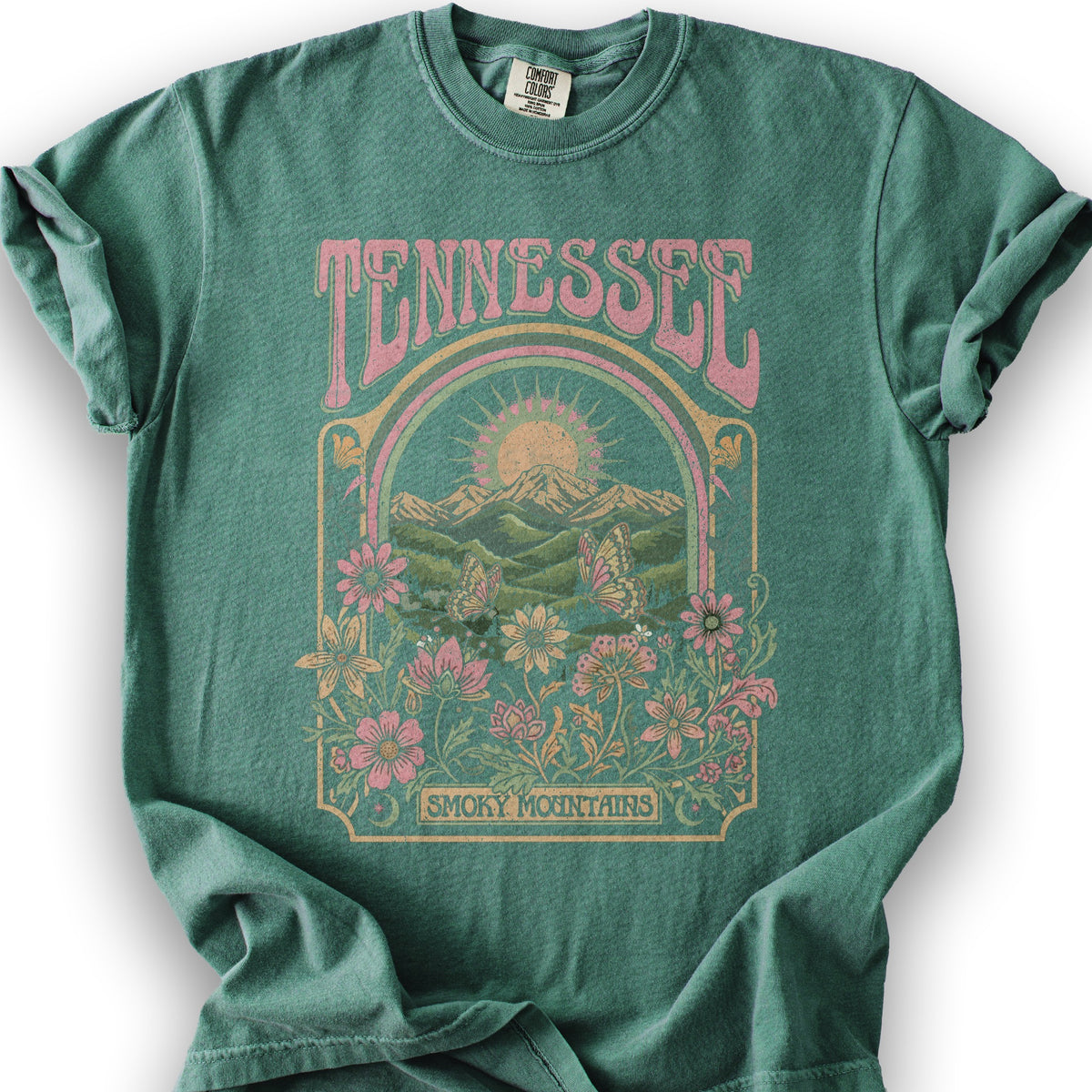 Tennessee Smoky Mountains Butterfly T-shirt - Light Green