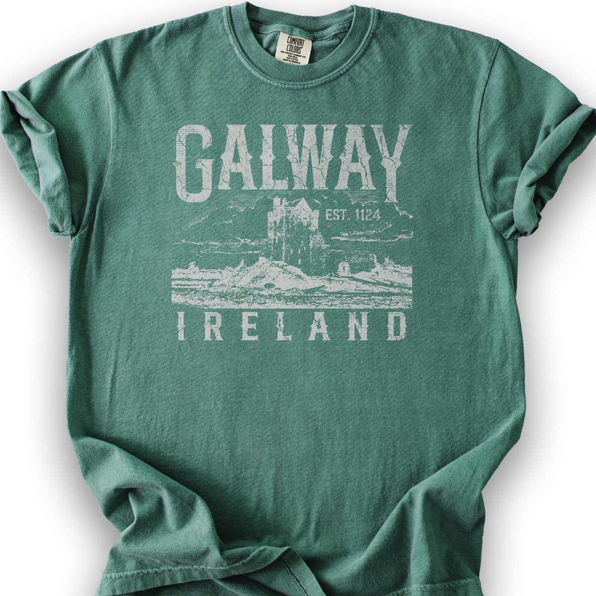 Galway Ireland Vintage Print T-Shirt - Light Green