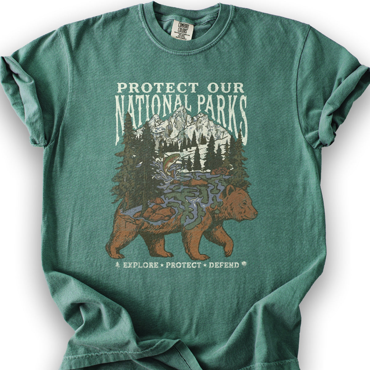 Protect Our Parks Bear T-Shirt - Light Green