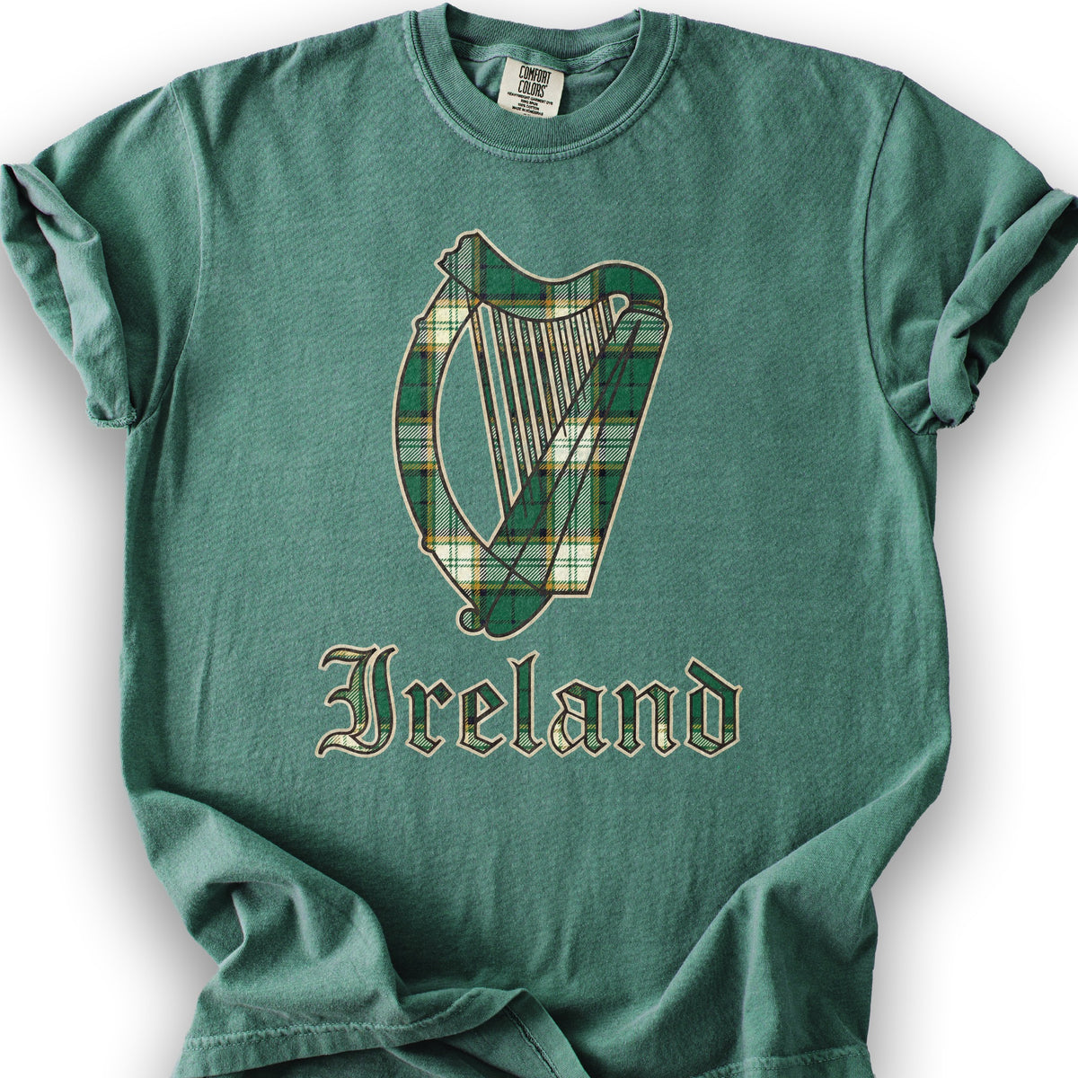 Ireland Tartan Harp T-Shirt - Light Green