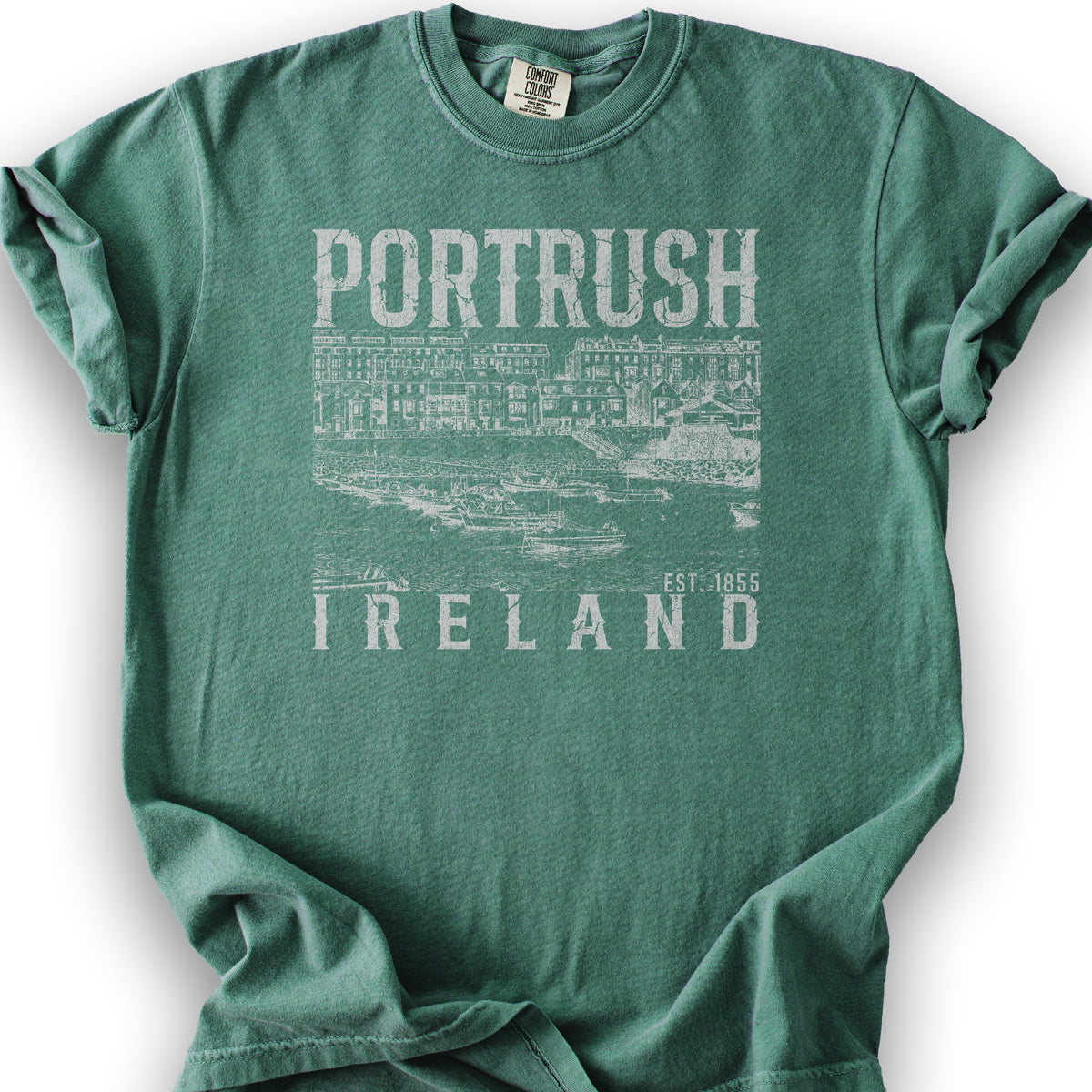 Portrush Ireland Sketch T-Shirt - Light Green