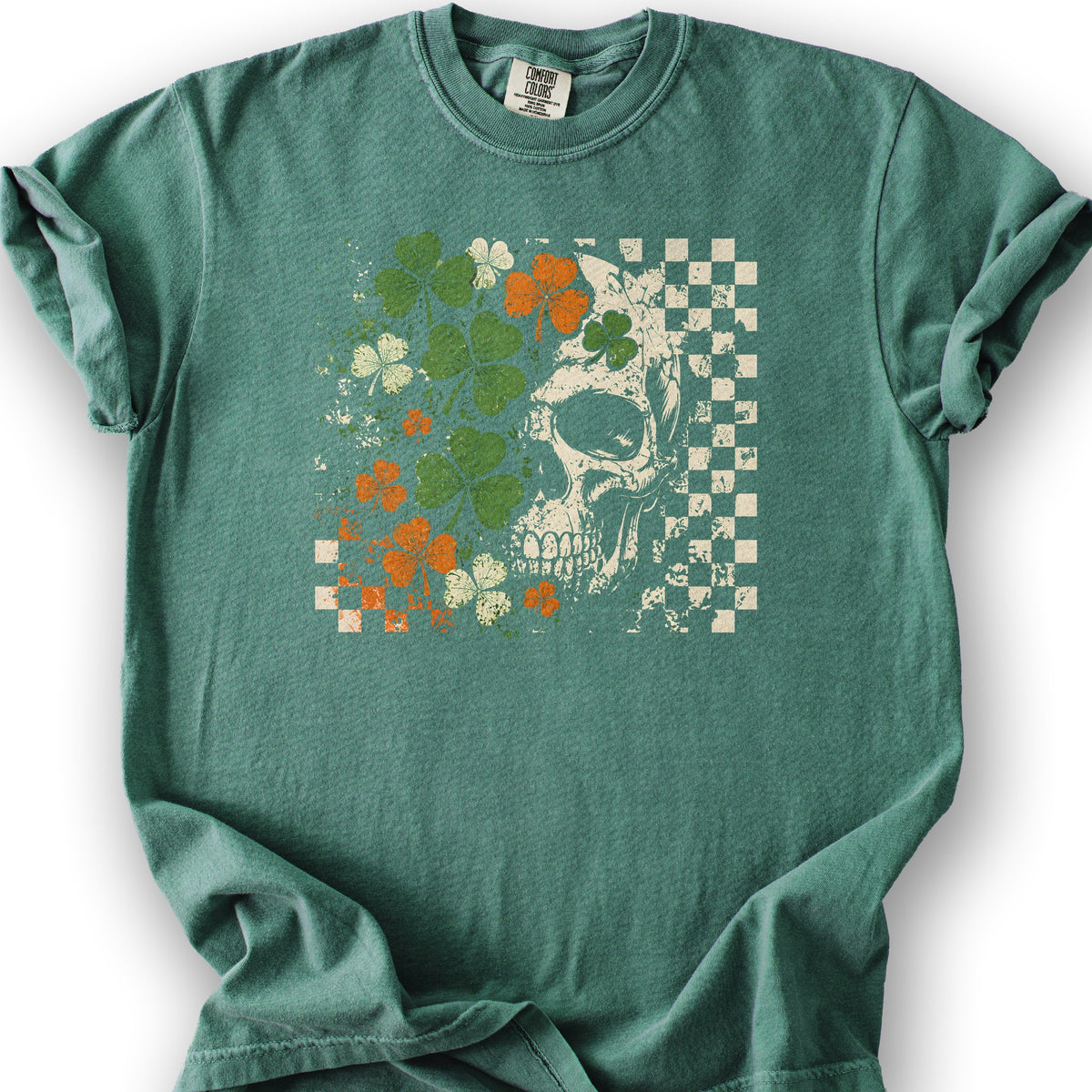 Shamrock Skull Check T-Shirt - Light Green