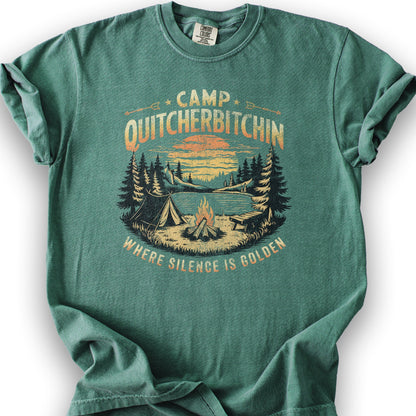 Funny "Camp Quitcherbitchin" T-Shirt - Light Green
