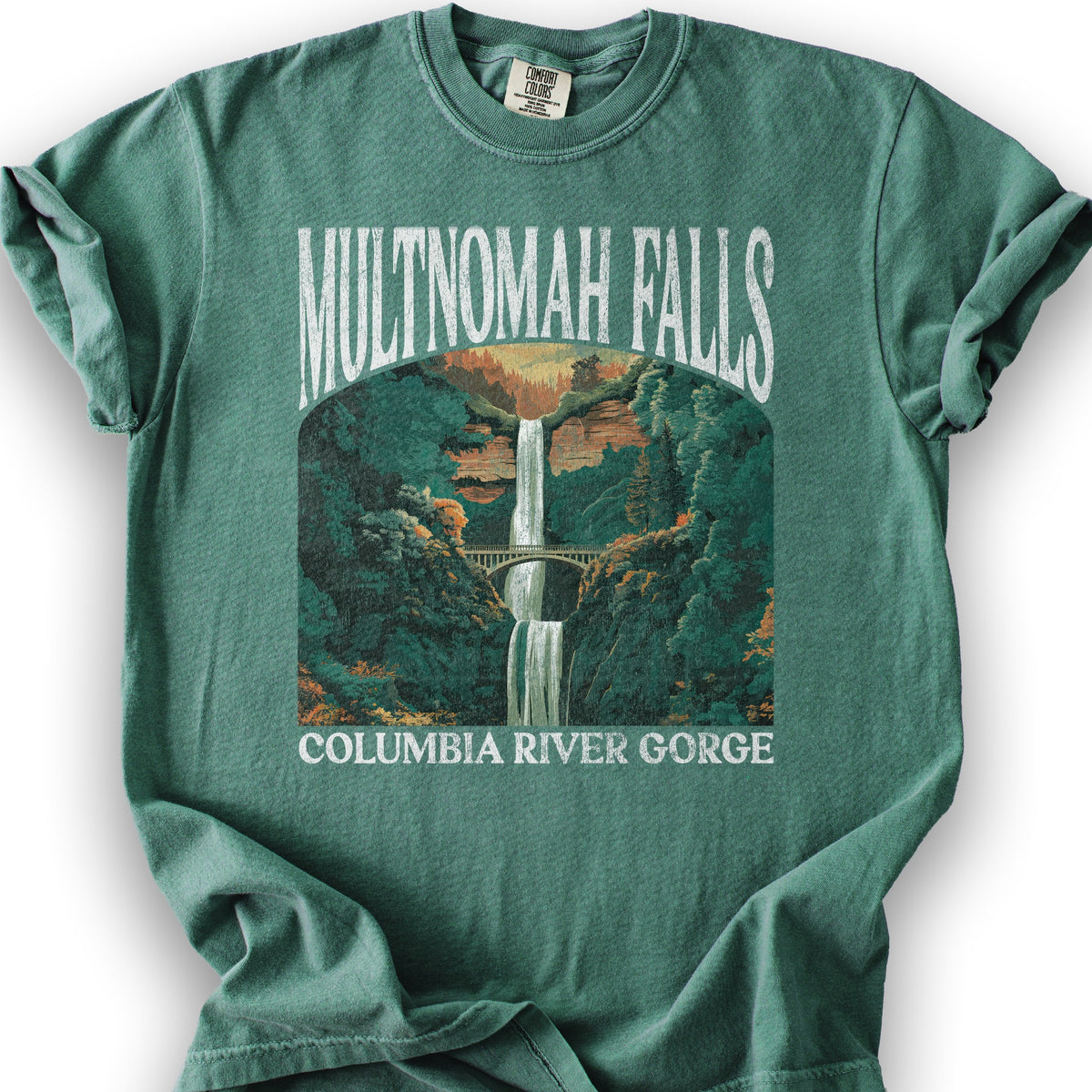 Multnomah Falls Oregon "Big and Bold" T-Shirt - Light Green
