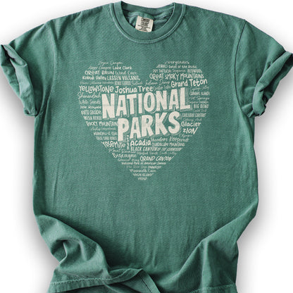 National Park Word Art "Heart" T-Shirt - Light Green