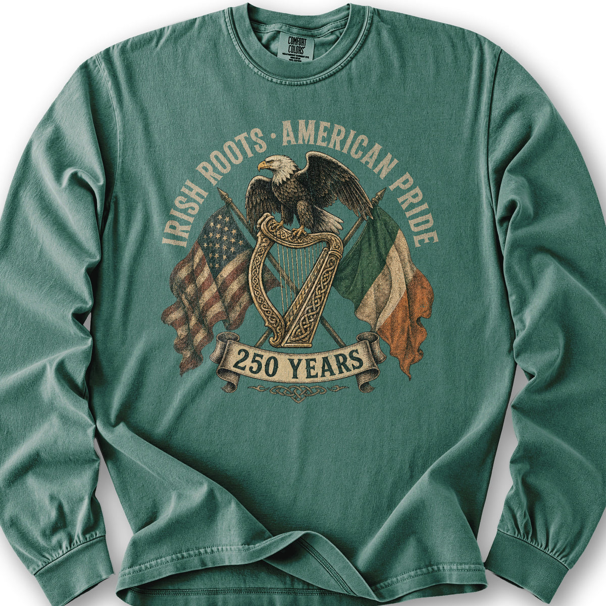 Irish Roots American Pride Long Sleeve Shirt - Light Green