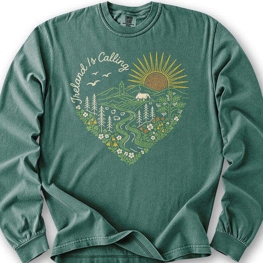 Ireland is Calling Heart Long Sleeve Shirt - Light Green