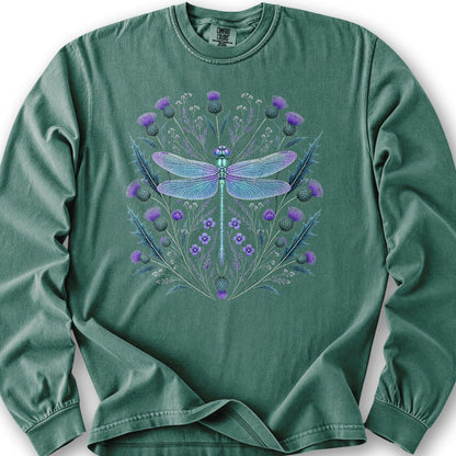 Dragonfly Thistle Long Sleeve Shirt - Light Green