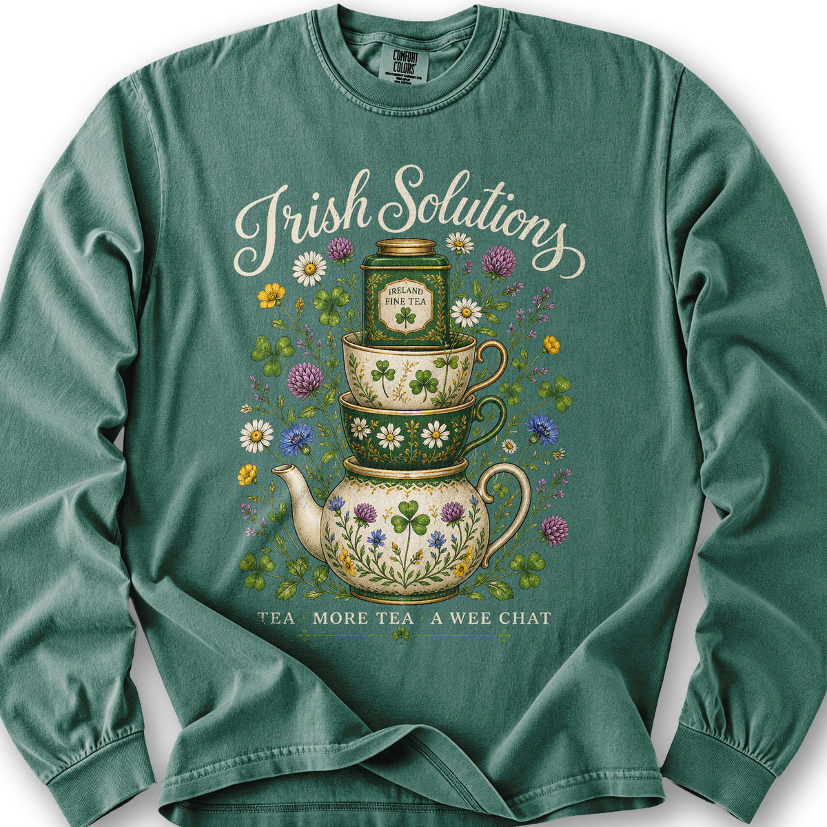 Irish Solutions Tea Cups Long Sleeve Shirt - Light Green