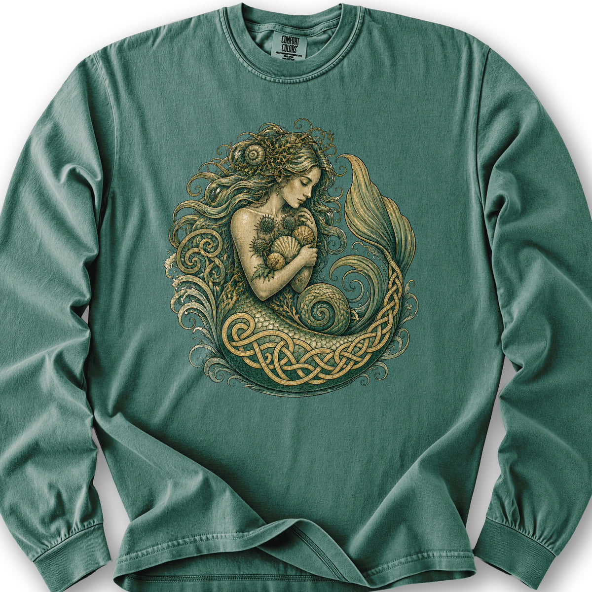 Celtic Mermaid Long Sleeve Shirt - Light Green