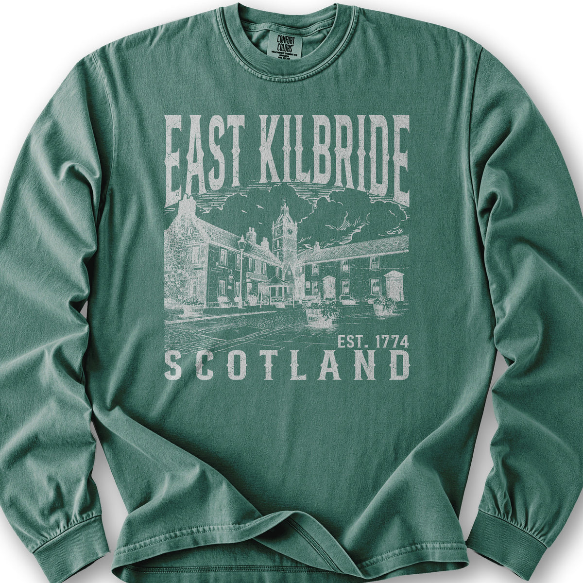 East Kilbride Scotland Sketch Long Sleeve Shirt - Light Green