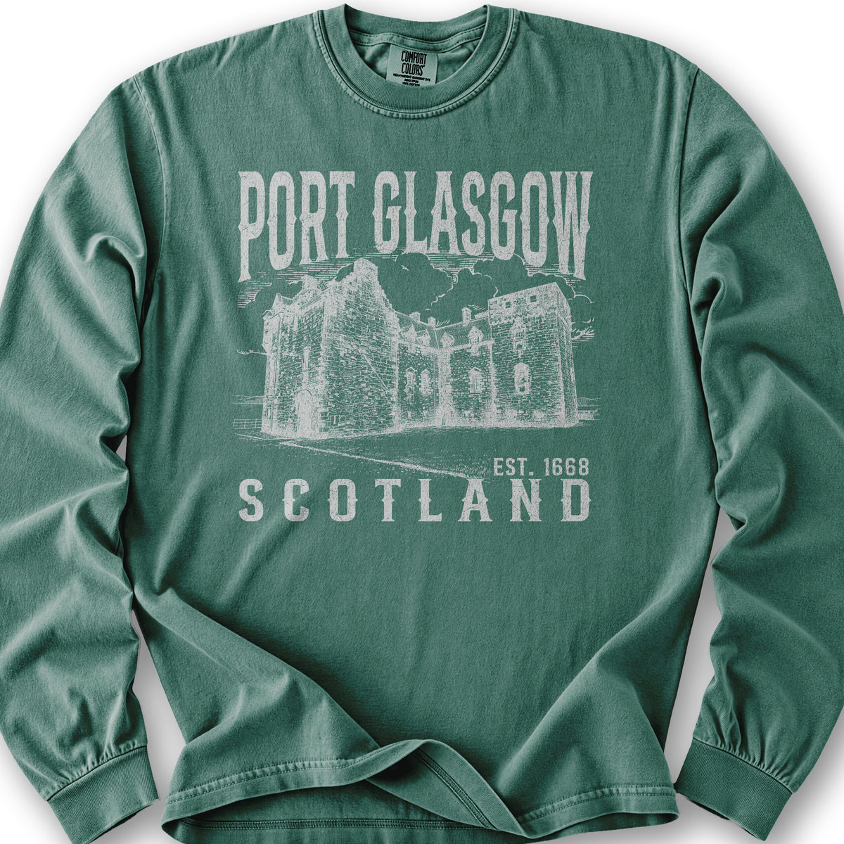 Port Glasgow Scotland Sketch Long Sleeve Shirt - Light Green
