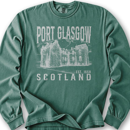 Port Glasgow Scotland Sketch Long Sleeve Shirt - Light Green