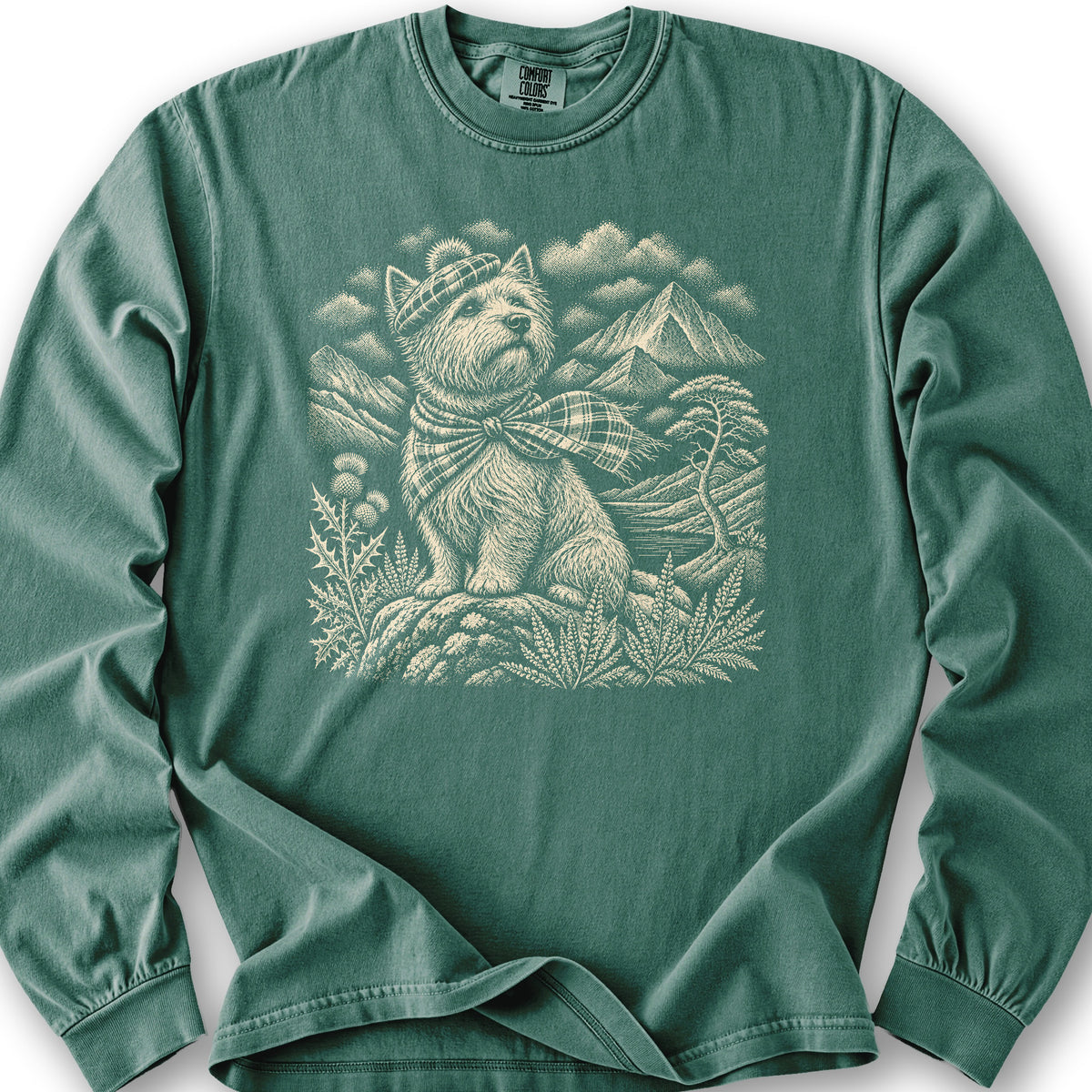 Highland Westie Plaid Long Sleeve Shirt - Light Green