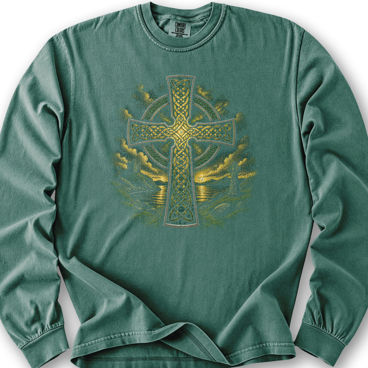 Celtic Cross Long Sleeve Shirt - Light Green