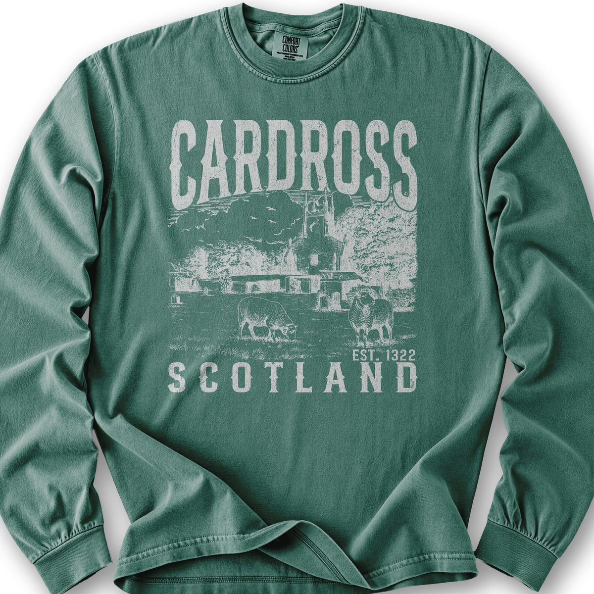 Cardross Scotland Sketch Long Sleeve Shirt - Light Green